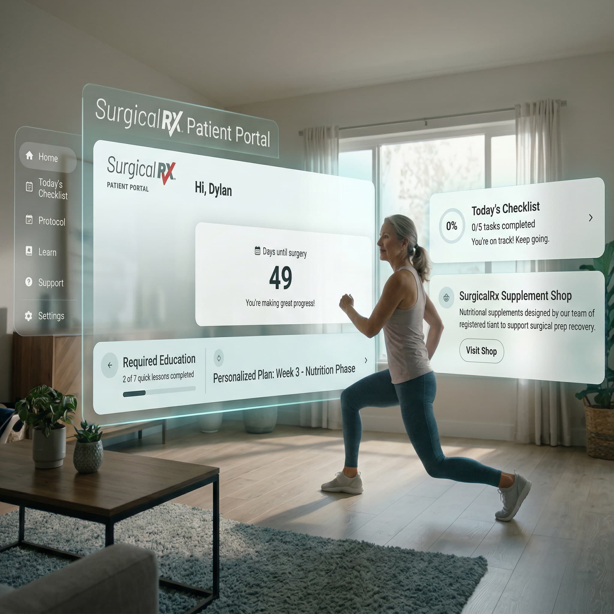 Patient doing prehab exercises at home with the PRIME program